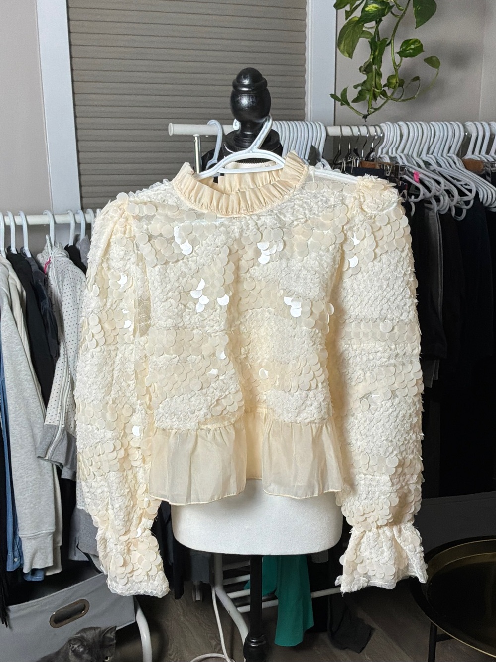 ZARA | NWT SEQUIN RUFFLE SHEER PEPLUM TOP - Picture 2 of 8